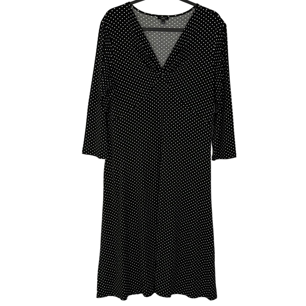 Talbots Black Polka Dot empire waist Midi Dress Womens 14 feminine retro office